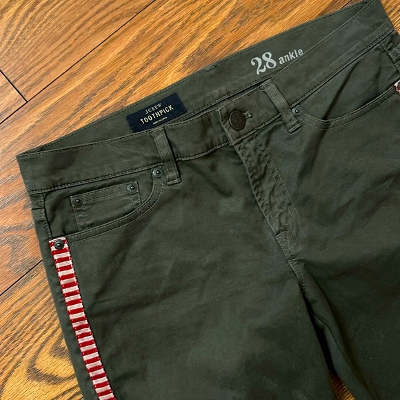 J. Crew Army Greey Toothpick Ankle Cropped Pants Tuxedo Ribbon Detail 28” - Picture 5 of 6